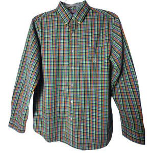 Chaps green multicolored check long sleeve mens shirt L